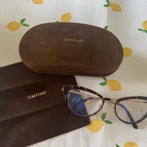 Pre-owned Tom Ford Tortoise Shell Cat-eye Glasses with Brown Case